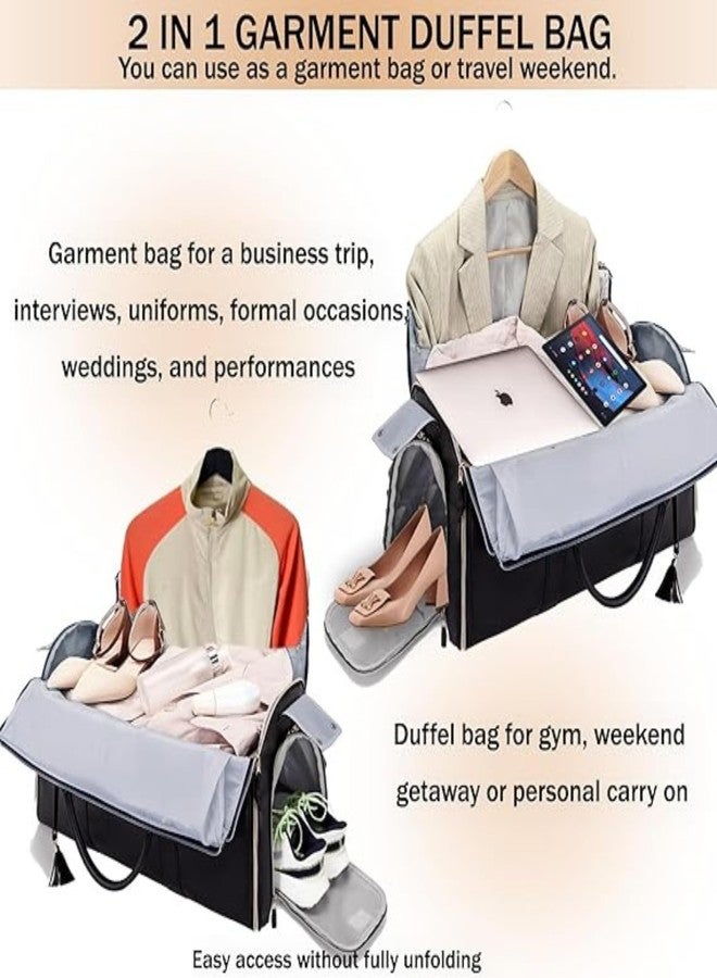 FUOCO Carry On Travel Bag, Large PU Leather Garment Duffle Bag for Women Men, Waterproof Convertible Garment Bags for Travel, 2 in 1 Hanging Suitcase Dress Suit Traveling Bag with 1 Year Warranty - Image 4